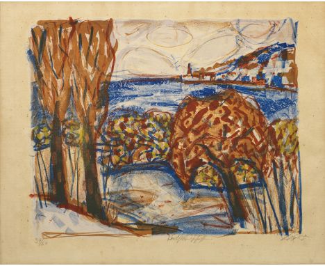 (1891 Untermhaus/Gera - 1969 Singen)"Herbstlandschaft". OriginaltitelFarblithographie/Van Gelder Zonen (Wasserzeichen), 1965.