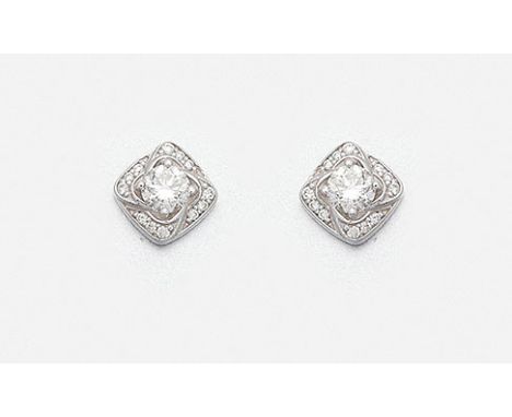 Weißgold, gest. 585. Zentral besetzt mit zwei Brillanten von zus. ca. 0,45 ct. (F/vvs), entouriert von kleinen Brillanten. Ge