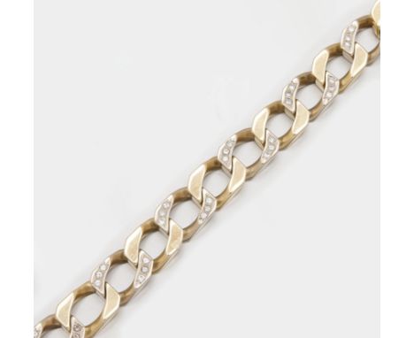 Gelbgold, gest. 585. Panzerglieder-Armband, schauseitig besetzt mit Brillanten von zus. ca. 1,80 ct.; Gew. ca. 75,61 g.Bracel