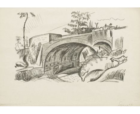 (1889 Arnswalde - 1976 München)Brücke bei AsconaLithographie/Papier, um 1919. Sign.; Darstellung ca. 14,5 cm x 22,5 cm; Blatt