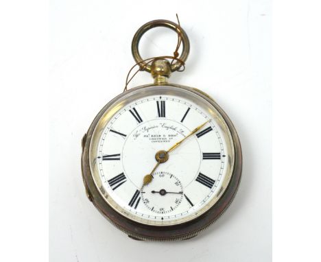 James Reid & Bros Coventry; a hallmarked silver cased open face pocket watch, enamel dial set with Roman numerals and subsidi