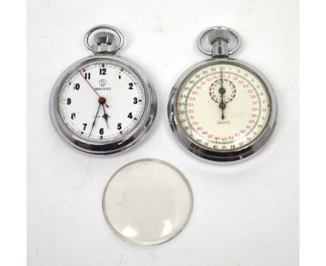 Services; a base metal crown-wind stopwatch pocket watch and a Smiths base metal crown-wind chronograph-style pocket watch (2