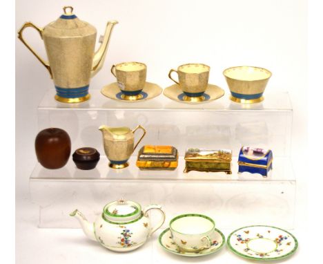 A c1930s Art Deco Tuscan 'Plant' coffee service to include coffee pot, milk, sugar and two cups and saucers, an early 19th ce