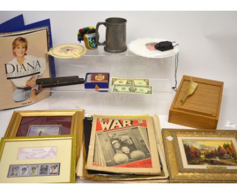 A collectors' lot to include after Wayne Ford; a limited edition print no.308/500, a tambour-front box, a dial for currency c