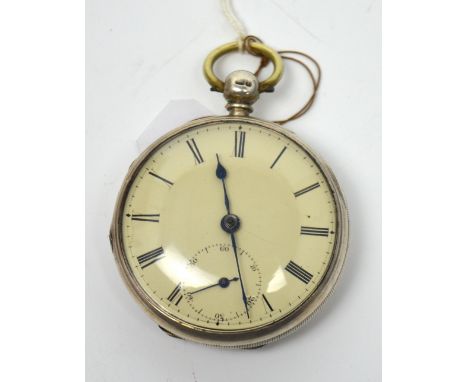 Richard Pugh, Liverpool; hallmarked silver cased fusee open face pocket watch, enamel dial set with Roman numerals and subsid