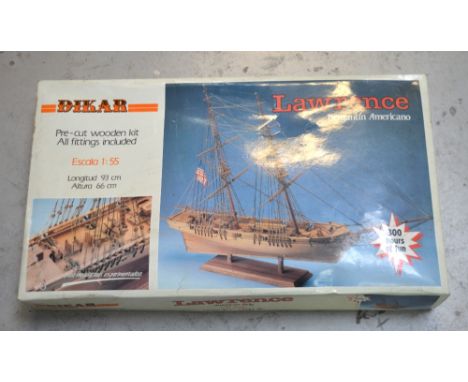 A Dikar Lawrence American Brig 1:55 scale pre-cut wooden shipbuilding kit, fittings included, in original box.