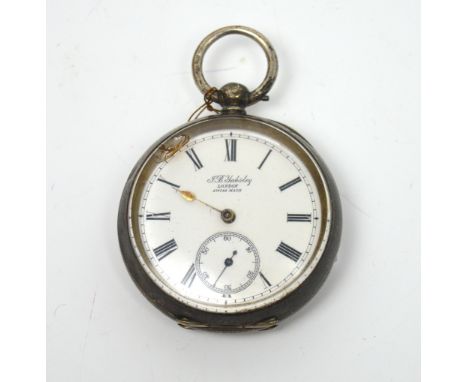 J B Yabsley, London; Continental 935 silver cased open face pocket watch, enamel dial set with Roman numerals and subsidiary 