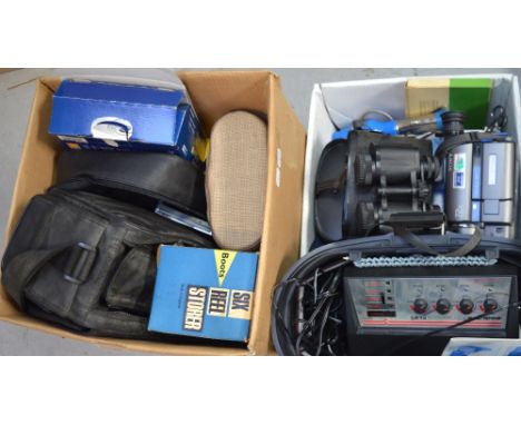 A quantity of vintage cameras, accessories and binoculars to include Sony and Kodak.