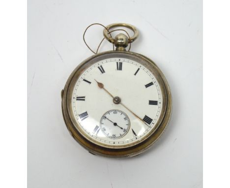 A hallmarked silver cased fusee open face pocket watch, enamel dial set with Roman numerals and subsidiary seconds dial set w
