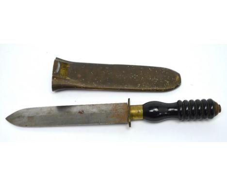 Siebe Gorman; a stainless steel diver's knife, the blade engraved 'Siebe Gorman', with brass hilt and ebonised grip, containe