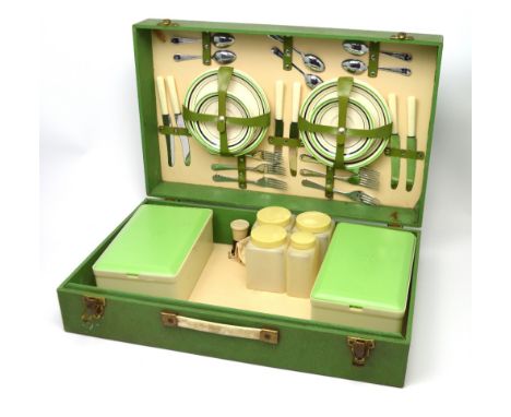 A mid-20th century Sirram fitted hard-cased picnic hamper including plates, flatware and branded Tupperware boxes etc, six pl