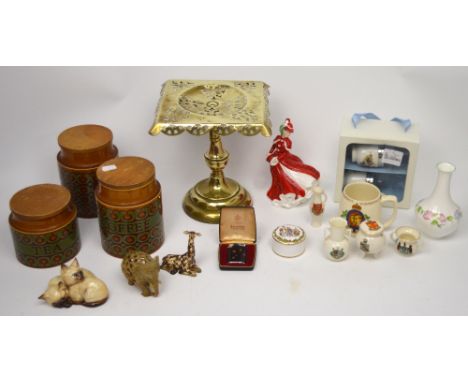 A box of collectibles to include a Royal Doulton figurine HN4721 'Christmas Ladies', a Beswick model of Siamese cats, a boxed