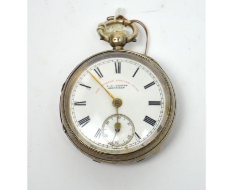 J G Graves, Sheffield; 'The Empress English Lever', hallmarked silver cased open face pocket watch, enamel dial set with Roma