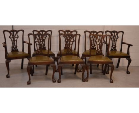 An early 20th century set of eight reproduction Chippendale walnut dining chairs, to include two carvers, carved back, cabrio