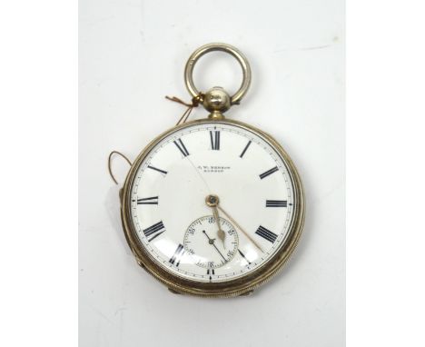 J W Benson, London; hallmarked silver cased pocket watch, enamel dial set with Roman numerals and subsidiary seconds dial set