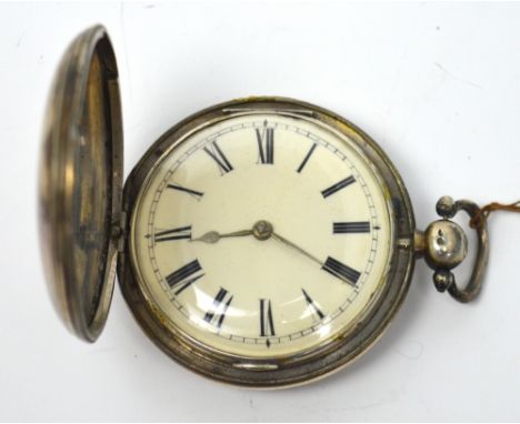 Cohen Goodman, London; hallmarked silver cased fusee full hunter pocket watch, enamel dial set with Roman numerals, London, s