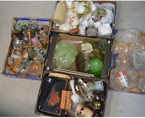 A collectors' lot comprising decorative ceramics and glassware, vintage cameras, a stoneware bottle, treen etc.