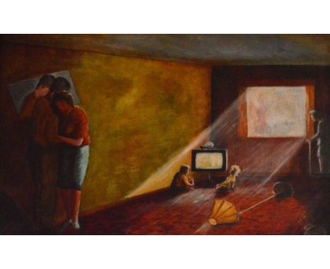 TOM MURPHY (b.1949); oil on board, 'The Family', initialled lower-right, 59 x 79cm. Tom Murphy is a Liverpool sculptor who sc