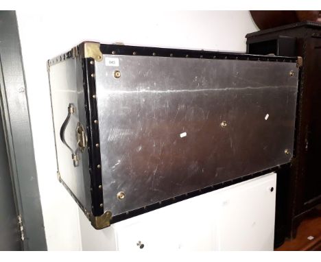A vintage aluminium shipping trunk, length 100cm, width 51.5cm and height 50cm.  
