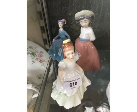 A Royal Doulton,a Nao and a Coalport figurine  Good condition