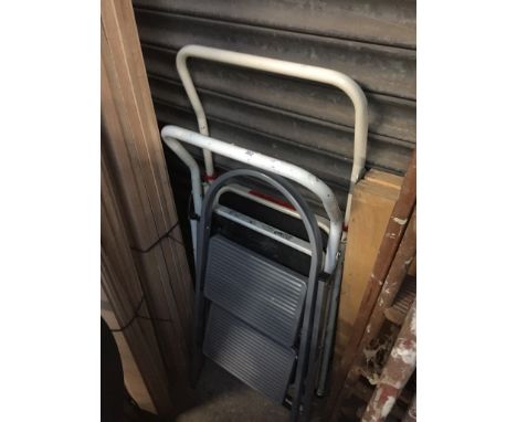 3 sets of metal step ladders and walking tripod seat  