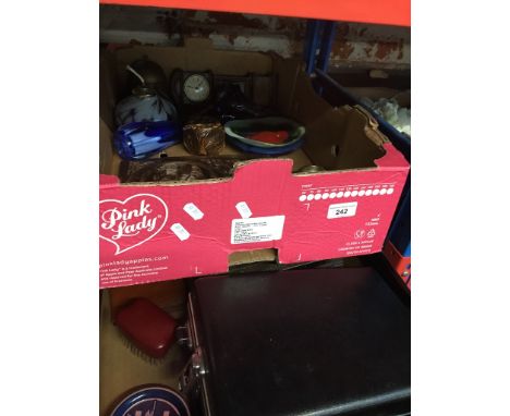 2 boxes of collectables to include scales, clock, microscope, etc.  