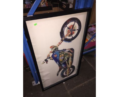 A pop art Harley Davidson framed picture.  