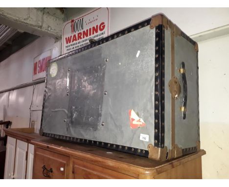 A vintage aluminium shipping trunk.  