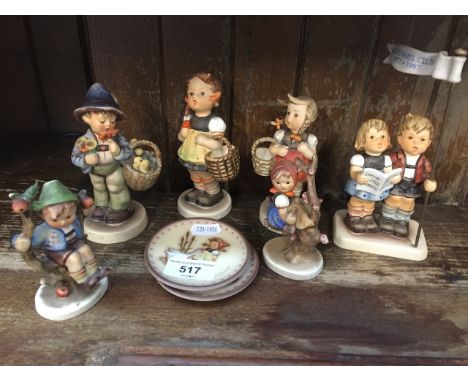 6 Hummel figures and 2 Hummel mini plates  Slight damage to hat of one figure