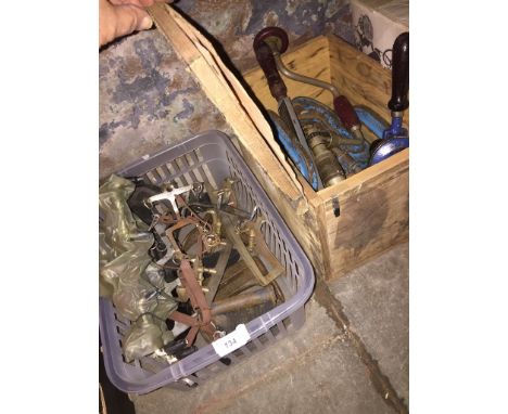 A box of metalware and a box of tools.  