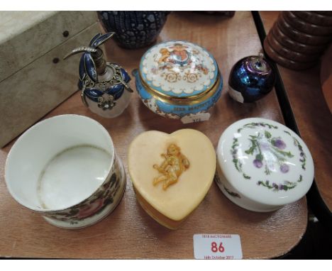 A selection of dressing table top items including trinket boxes etc
