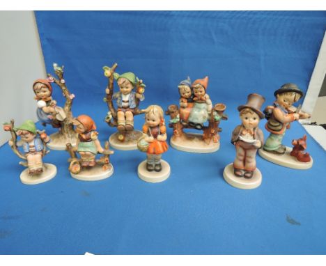 Eight Hummel figures including Appletree Boy & Girl, Coquettes etc