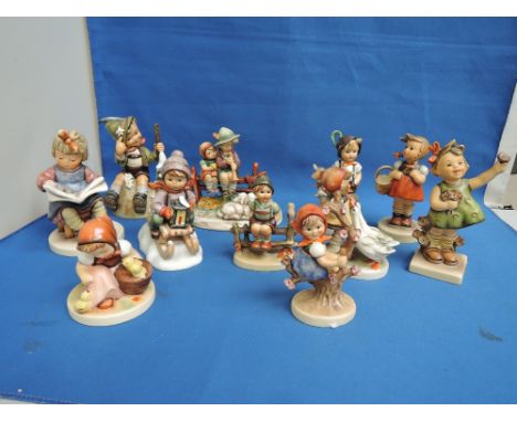 Eleven Goebel figures including Little Goat Helper, Goose Girl, What's News etc
