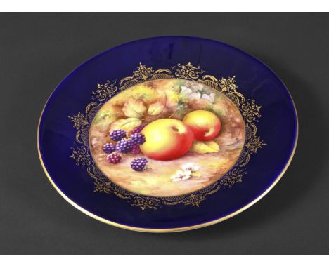 PAIR OF ROYAL WORCESTER SIGNED CABINET PLATES - H PRICE each painted to the centre with various fruit and foliage and with gi