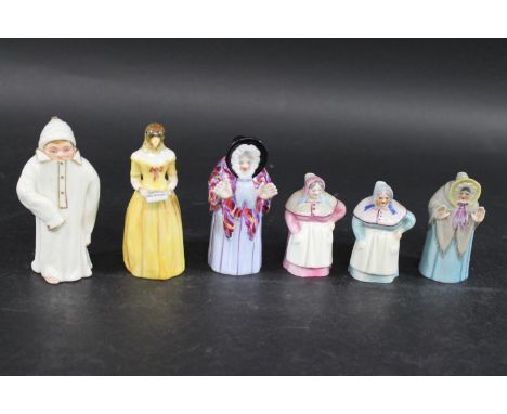 ROYAL WORCESTER CANDLE EXTINGUISHERS including a figure of Jenny Lind with a bird's head and yellow dress (10cms high), Grann