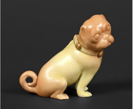 ROYAL WORCESTER PUG DOG a miniature model of a Pug Dog, painted in blush ivory tones. Marked, Royal Worcester, 7cms high