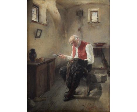 ALFONS SPRING (1843-1908) A TRICKY PROBLEM Signed and inscribed Munchen, oil on panel 20 x 15cm. ++ Good condition