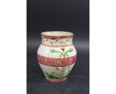 DELLA ROBBIA POTTERY 'STRAWBERRY' JAR the jar painted with flowers, foliage and fruit, with a central banner around the centr