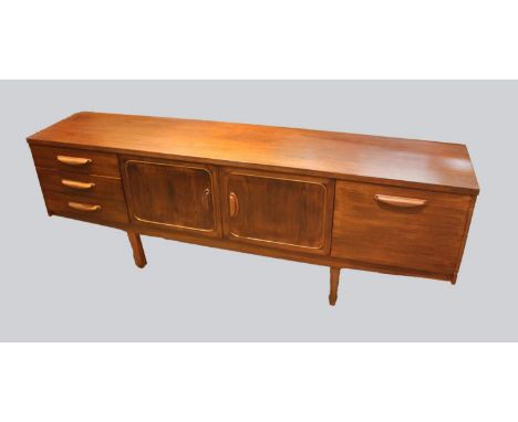 RETRO 'STATEROOM' TEAK SIDEBOARD - STONEHILL FURNITURE a large teak sideboard with a central two door cupboard and shelf, thr