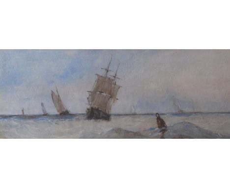 CHARLES BENTLEY (1806-1854) MARINE SCENE Watercolour 9.5 x 24cm. ++ Generally good; needs a light clean