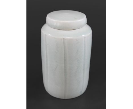 DAVID LEACH (1911-2005) - PORCELAIN LIDDED JAR a cylindrical fluted lidded jar, with incised vertical lines. With impressed m