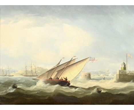 THOMAS BUTTERSWORTH (1768-1842) THE ROYAL GEORGE AT LEITH FOR THE VISIT OF KING GEORGE IV TO SCOTLAND Signed, oil on panel 25