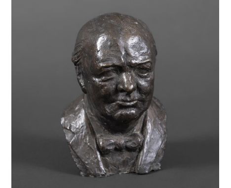 FRANTA BELSKY (1921-2000) - BRONZE BUST OF WINSTON CHURCHILL a small bronze cast portrait bust of Winston Churchill, with sig