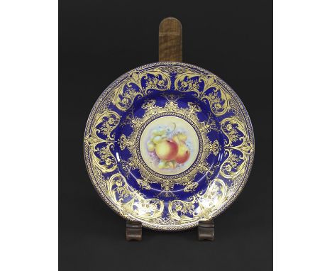 ROYAL WORCESTER SIGNED CABINET PLATE - J REED painted with fruit and flowers within a central circular panel, signed J Reed. 