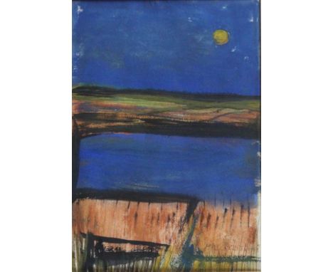 •MARGO MAECKELBERGHE (1932-2014) MOON IN BLUE Signed (faded), gouache 17 x 11.5cm. Provenance: Penzance, The Orion Gallery; C