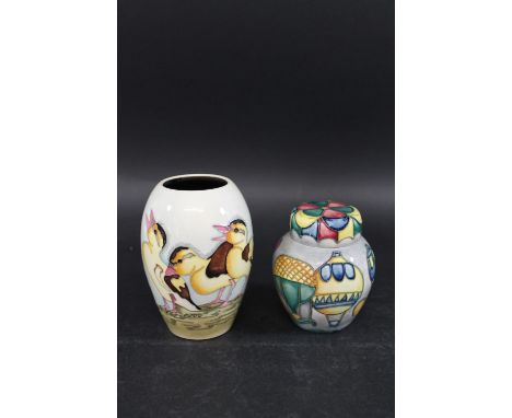 MOORCROFT VASE - SPRING DUCKLINGS designed by K Goodwin, signed twice to the base and dated 2014, 13.5cms high. Also with a s