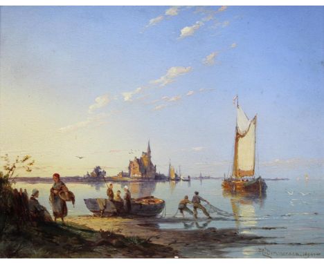 PIETER CHRISTIAAN DOMMERSEN (1833-1908) FISHERFOLK ON A SHORE A pair, both signed and dated 1894, artist's wax seal verso, oi
