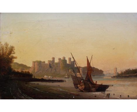 JAMES FRANCIS DANBY (1816-1875) CONWAY CASTLE Signed and indistinctly dated, oil on canvas 22.5 x 35cm. ++ Some craquelure an