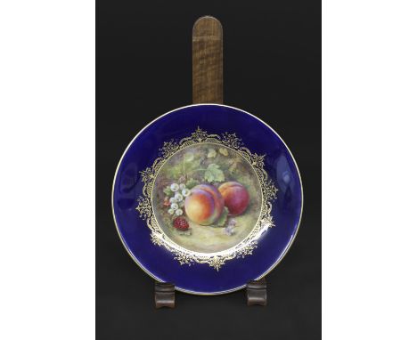 ROYAL WORCESTER PLATE - RICHARD SEBRIGHT the centre painted with fruit and foliage within a circular panel, surrounded by gil