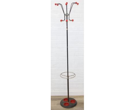 Retro Sputnik style freestanding coat, umbrella and stick stand in black and red, 177cm